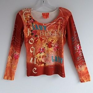Tessori Orange Art Nouveau Print Knit Top